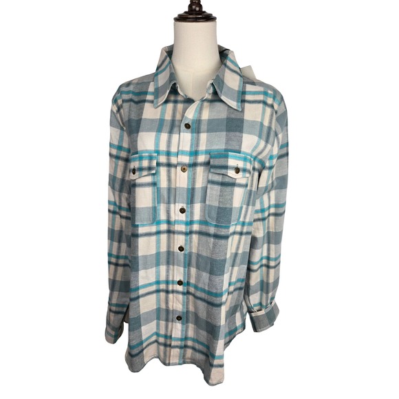 Spell Tops - Spell Maverick Flannel XL Sage Plaid Organic Cotton Hemp Button Up Shirt NWT